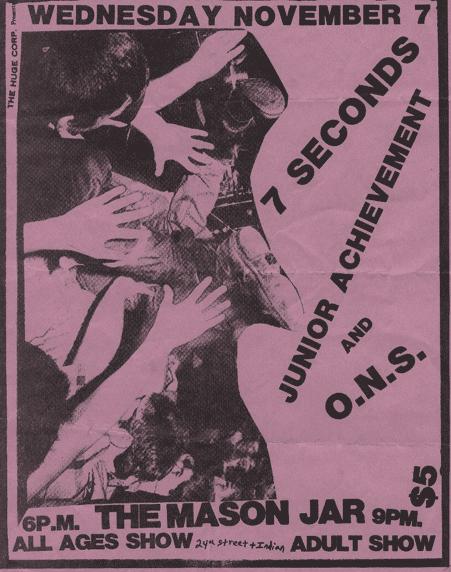 7 Seconds, Junior Achievement & Our Neighbors Suck at The Mason Jar. Wed Nov 7th