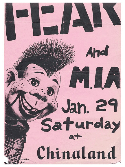 80srecordparty: “ Flyer/poster for Fear and M.I.A. Chinaland. Los Angeles, CA. January 29, 198? (circa 82-88) ”