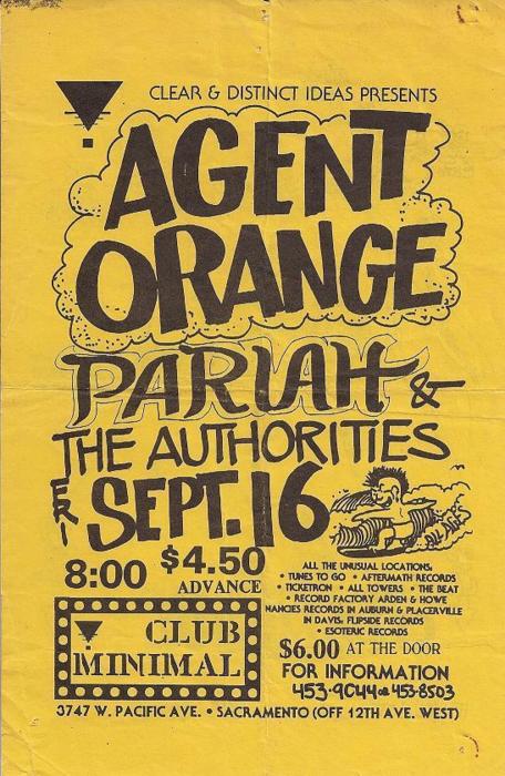Agent Orange with Pariah & The Authorities at Club Minimal. Fri Sept. 16th 1983