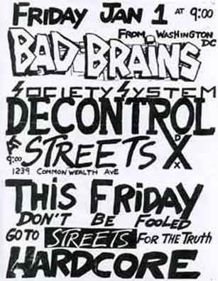 Bad Brains and SS Decontrol at Streets. Jan 1st 1982 Bad Brains and SS Decontrol at Streets. Jan 1st 1982