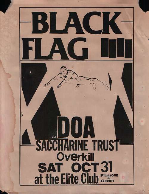 Black Flag, D.O.A. Saccharine Trust & Overkill at The Elite Club.