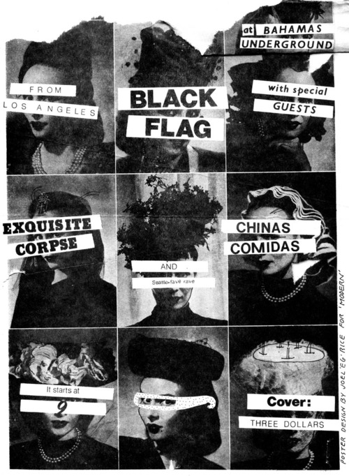 Black Flag, Exquisite Corpse, Chinas Comidas at Bahama’s Underground. Feb 15-16 1980. Black Flag, Exquisite Corpse, Chinas Comidas at Bahama’s Underground. Feb 15-16 1980.