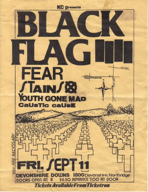 Black Flag, Fear, The Stains, Youth Gone Mad & Caustic Cause at Devonshire Downs. Sept 11th 1982