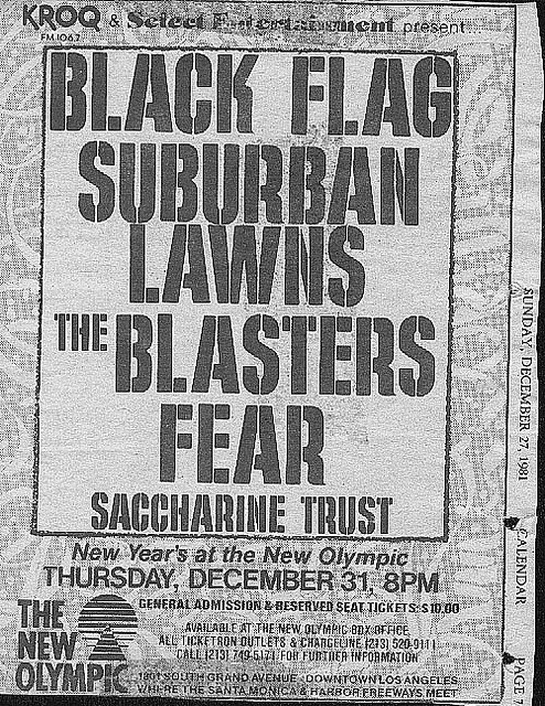 Black Flag, Suburban Lawns, The Blasters, Fear, Saccharine Trust @ Olympic Auditorium. 1981