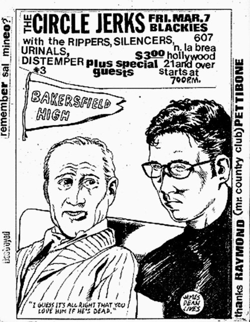 Circle Jerks, Urinals (Pre MDC), Silencers at Blackies. Mar 7th 1980. Art by Raymond Pettibon.