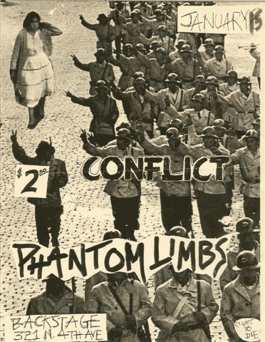 Conflict Phantom Limbs at Backstage. 1983. Flyer by Karen Nurse Conflict Phantom Limbs at Backstage. 1983. Flyer by Karen Nurse
