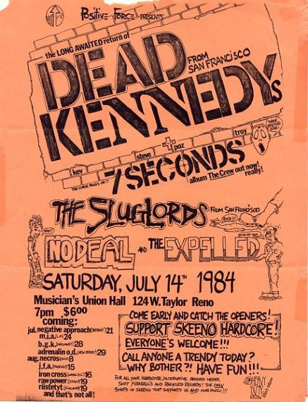 Dead Kennedys, 7 Seconds No Deal at Musician’s Union Hall. July 14th 1984. Dead Kennedys, 7 Seconds No Deal at Musician’s Union Hall. July 14th 1984.