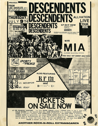 Descendents, MIA, RPM and Bottom’s Up at Sport’s Palace July 9th 1987