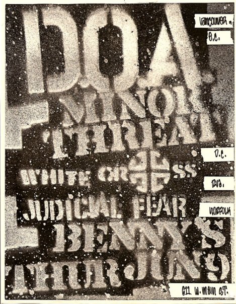 D.O.A. Minor Threat, White Cross, Judicial Fear at Benny’s. Thurs June 9th