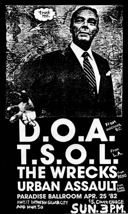 DOA, TSOL, The Wrecks, Urban Assault at The Paradise Ballroom. Apr 25 1982 DOA, TSOL, The Wrecks, Urban Assault at The Paradise Ballroom. Apr 25 1982