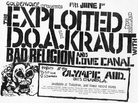 Exploited, D.O.A. Bad Religion & Love Canal at The Olympic Auditorium. Fri June 1st