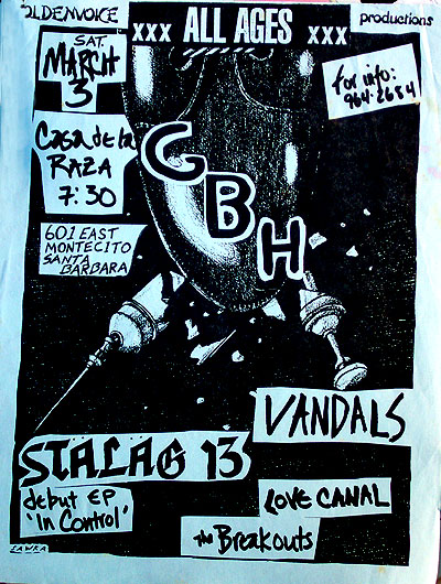 GBH, Vandals, Stalag 13, Love Canal, The Breakouts @ La Casa. 1984 GBH, Vandals, Stalag 13, Love Canal, The Breakouts @ La Casa. 1984