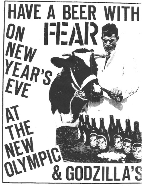 Have a Beer with FEAR on New Years Eve at Godzilla’s Have a Beer with FEAR on New Years Eve at Godzilla’s