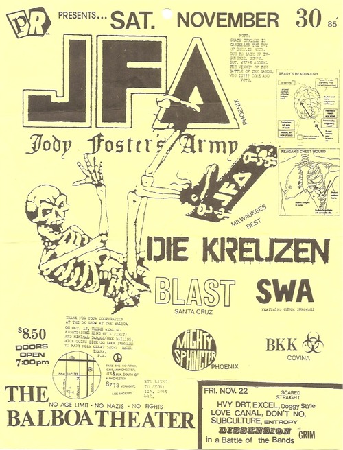 JFA, Die Kreuzen, Blast, SWA, Mighty Sphincters, BKK @ Balboa Theater 1985