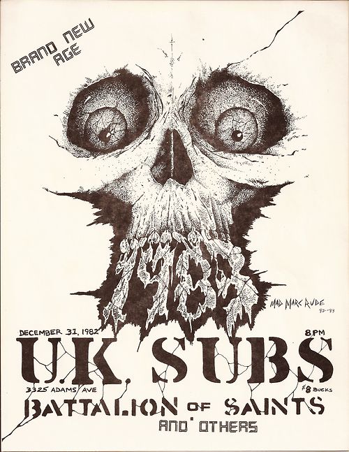 mainthreat: “ UK Subs / Battalion of Saints - flyer 12 / 31 / 1982 ”