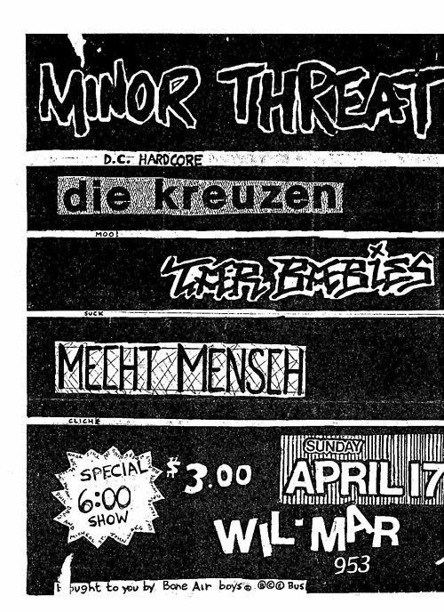 Minor Threat, Die Kreuzen, Tar Babies & Mecht Mensch at The Wil-Mar Center