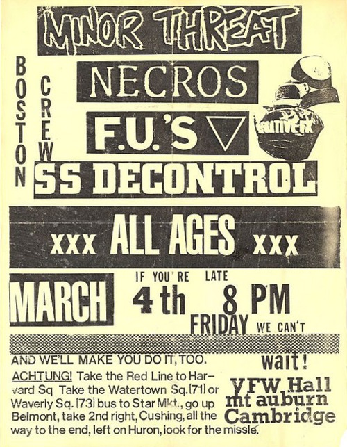 Minor Threat, Necros, FU’s, SS Decontrol at The VFW Hall. March 4th 1983 Minor Threat, Necros, FU’s, SS Decontrol at The VFW Hall. March 4th 1983
