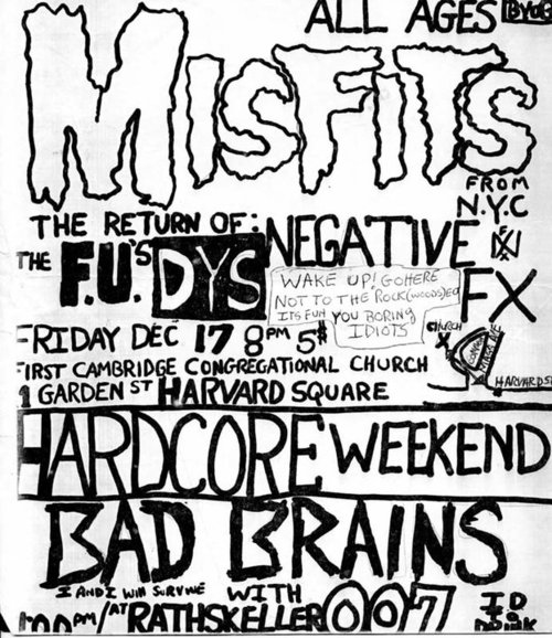 Misfits, Negative FX, DYS, Bad Brains, The F.U’s @ First Cambridge Church. 1982