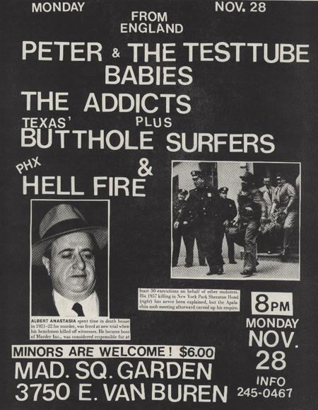 Peter & The Test Tube Babies, The Addicts, Butthole Surfers & Hellfire @ Madison Square Garden. 1983