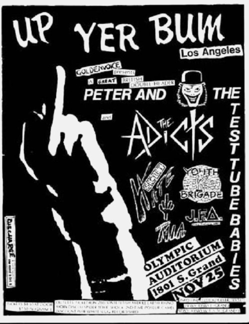 Peter and the Test Tube Babies, Adicts, Secret Hate, Youth Brigade, MIA, and JFA @ The Olympic Auditorium. 1983