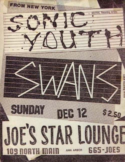 postpunkflyers: “ Sonic Youth & Swans @ Joe’s Star Lounge. 1982 ”
