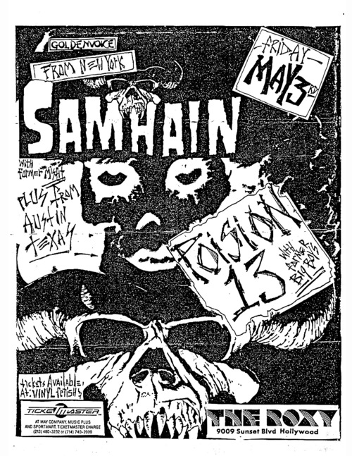 Samhain, Poison 13, Big Boys at the Roxy, Hollywood, CA May 3, 1985