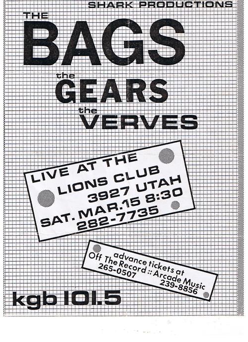 The Bags, The Gears & The Verves at North Park Lions Club. March 1980