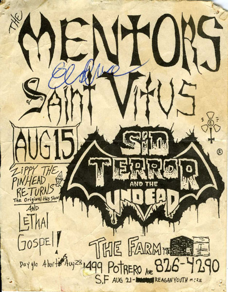 The Mentors, Saint Vitus, Sid Terror & The Undead & Lethal Gospel @ The Farm. Aug 15th 1987