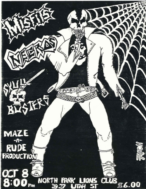 The Misfits, Necros & Skull Busters at North Park Lions Club. Oct 8th. Art by Rick