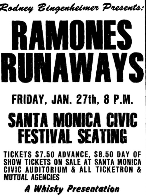 The Ramones, The Runaways at The Santa Monica Civic, Jan 1978 The Ramones, The Runaways at The Santa Monica Civic, Jan 1978