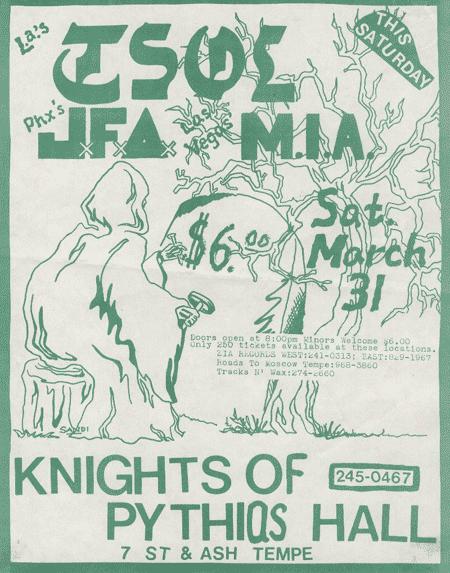 TSOL, JFA & MIA at The Knights of Pythias Hall. Sat March 31st