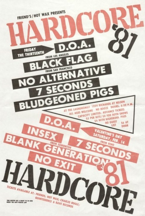 Valentine’s weekend 1981 at The Laundromat Black Flag, DOA, No Alternative, 7 Seconds, Insex Valentine’s weekend 1981 at The Laundromat Black Flag, DOA, No Alternative, 7 Seconds, Insex