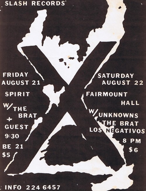 X and The Brat at The Fairmount Hall. Aug 21-22 1981