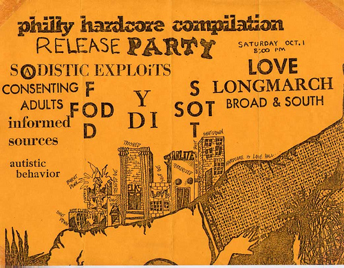 YDI, Flag Of Democracy, S.O.T. Sadistic Exploits, Consenting Adults, Autistic Behavior, Informed Sources @ Love Hall. Oct 1st 1983